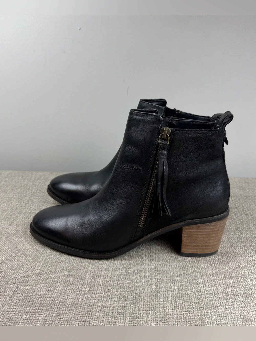 Crevo Autumn Tassel Leather Ankle Boot Ankle Booties Black Boho Fall Size 9.5